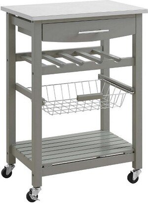 Clarke Stainless Steel Top Basket and Drawer Wine Storage Rack Kitchen Cart