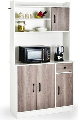 4-Door 71'' Kitchen Buffet Pantry Storage Cabinet w/Hutch Adjustable Shelf White