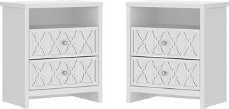 Contemporary Home Living Set of 2 White Wooden Bedside Table Drawer Cabinet Nightstands 26.75