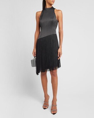 Liv Foster Sleeveless Mock-Neck Fringe Midi Dress