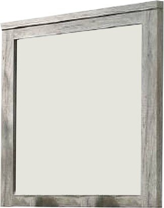 Wall Mirror with Rectangular Frame and Molded Details, Gray