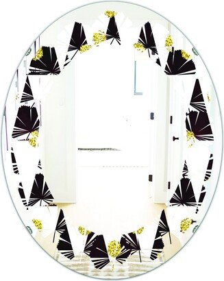 Designart 'Gold Polka Dot Pattern II' Printed Modern Round or Oval Wall Mirror - Leaves