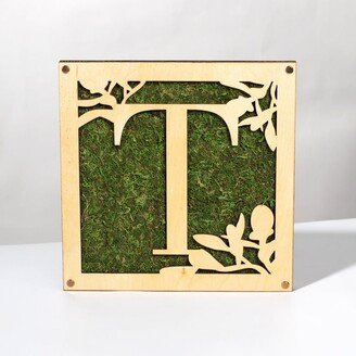 Monogrammed Moss Frame - Wooden Botanical Wall Art Letter T