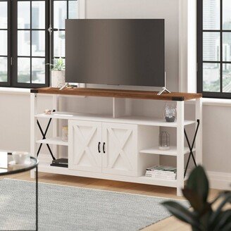 60 Brayden Modern Farmhouse TV Stand for TVs up to 64 with Storage Cabinets White/Rustic Oak - Taylor & Logan