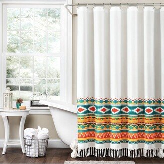 72x72 Boho Viviane Geo Shower Curtain Turquoise/Orange