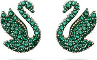 Iconic Swan stud earrings, Swan, Green, Rose gold-tone plated