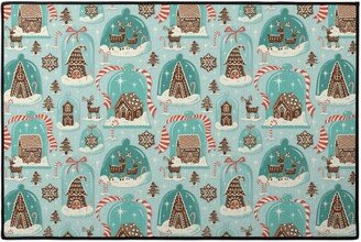 Door Mats: Christmas Gingerbread Village - Aqua Door Mat, Blue