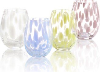 Lacey Assorted Color 18 oz Stemless Wine Glasses, Set of 4 - White, Pink, Light Blue, Light Green