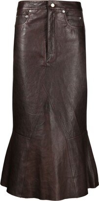 A-line leather midi skirt