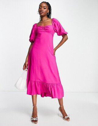 Nobody’s Child Darcie puff sleeve midi dress in fuchsia