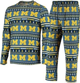 Men's Concepts Sport Navy Michigan Wolverines Ugly Sweater Knit Long Sleeve Top and Pant Set