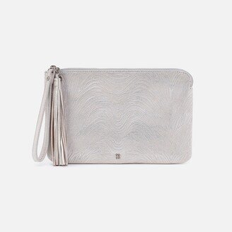 Wayfare Wristlet in Embroidered Metallic Leather - Silver Zebra