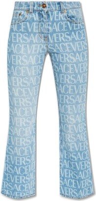 Mid-Rise Logo-Printed Cropped Bootcut Jeans