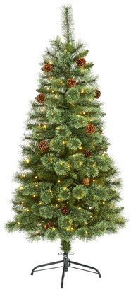 Mountain Pine Artificial Christmas Tree with Lights and Pine Cones, 60