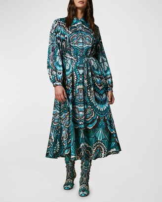 Plus Size Delfi Abstract-Print Twill Midi Shirtdress