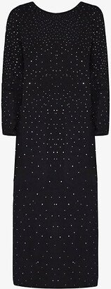 RO&ZO Womens Black Hotfix Stud-embellished Long-sleeve Knitted Dress