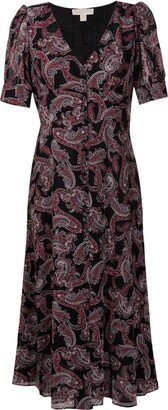 Paisley-Print Georgette Midi Dress