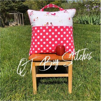 Polka Dot Child Reading Pocket Pillow Cover, Handmade Child's Book With Pink Piping & Zipper, Personalize Name