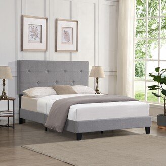 EDWINRAY Full Size Upholstered Platform Bed Frame with Button Tufted Linen Fabric Headboard,Wood Slat Support, Easy Assembly