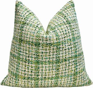 Green & Cream Woven Plaid Throw Pillow Cover | Decorative Lumbar