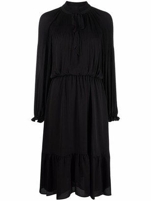 Long-Sleeve Pleated Smock Dress