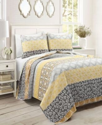 Bohemian Stripe Reversible Oversized Cotton 3 Piece Quilt Sets