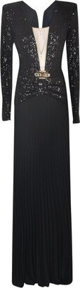 Pleated Long-Sleeved Maxi Dress