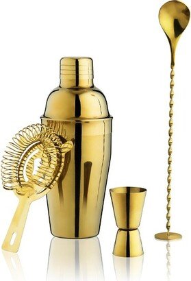 Gold Barware Set, Stainless Steel Shaker, Muddler, Bar Spoon, Hawthorne Strainer, Gold