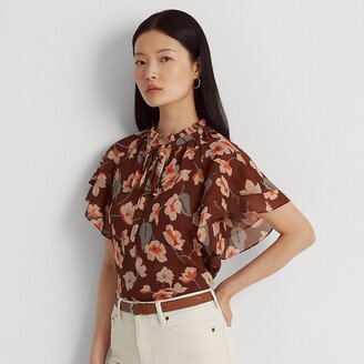 Ralph Lauren Floral Crinkle Georgette Tie-Neck Blouse