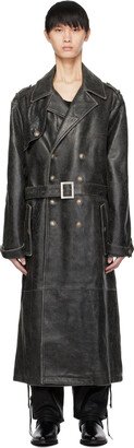 GUESS USA Black Crackle Leather Trench Coat