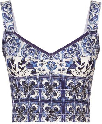 Majolica-print bustier cropped top-AA