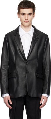 Black Notched Lapel Leather Jacket