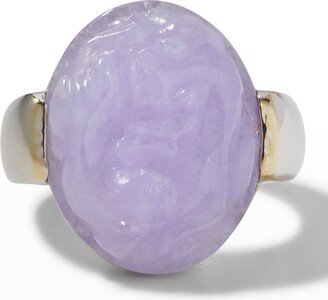 David C.A. Lin 18k White Gold Lavender Jadeite Carved Dragon Oval Ring, Size 6.5