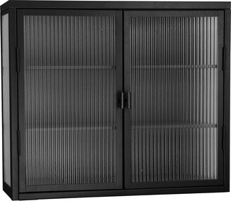 CoolArea Retro Double Glass Door Wall Cabinet with Removable Shelves for Home Office Kitchen and Bathroom