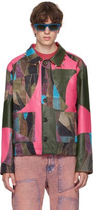 Pink & Khaki Trompe L'Oeil Faux-Leather Jacket