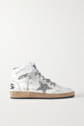 Sky-star Distressed Glittered Leather High-top Sneakers - Off-white