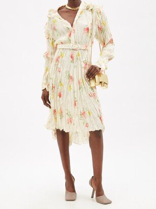 Floral-print Crinkled-silk Midi Dress