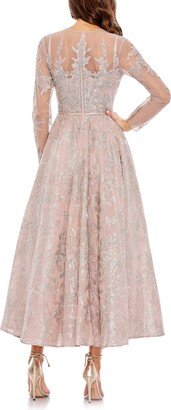 Beaded Floral Long Sleeve Illusion Lace Gown