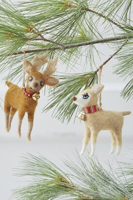 Women's Handmade Felt Deer Ornaments - Tan/Brown