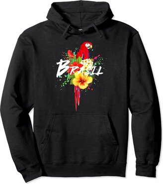 We Love Brasil - Apparel & Souvenirs Brasil Parrot Colorful Brazil Brasilian Souvenir Vintage Pullover Hoodie