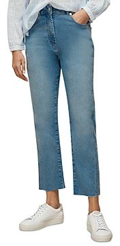 Frayed Hem Straight Jeans in Blue