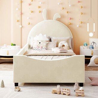 Twin Size Upholstered Daybed with Rabbit Ear Shaped Headboard