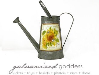 Sunflower Chickadee Watering Can, Summer Decor, Birds & The Bees, Rustic Nature Lover, Sunflower Free Shipping