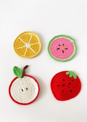 Set Of Crochet Fruit Coasters, Handmade Cotton Tablemats, Colourful Drink Coasters, Fruit Pattern, Housewarming Gifts, Cute Home Decor