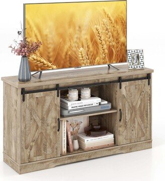 TV Stand Farmhouse Cabinet Sliding Barn Door Adjustable Shelves for TV up to 65