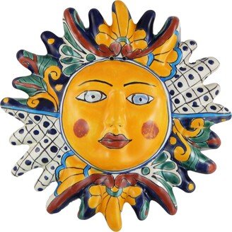 Mexican Talavera Sun Face Hand Painted Pottery Wall Hanging Decor 11 1/2 Inches, Garden #05