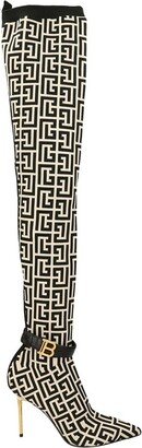 Monogram Strap Knit Raven Thigh-High Boots