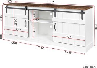 Farmhouse Sliding white Barn Door TV Stand for 80 inch TV Stands，Open Storage Cabinet for Living Room Bedroom