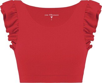 Yes Flâneuse Debbie Sports Bra With Shoulder Ruffles Chinese Red