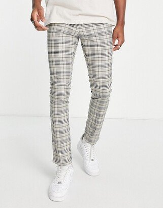 super skinny smart pants in stone check